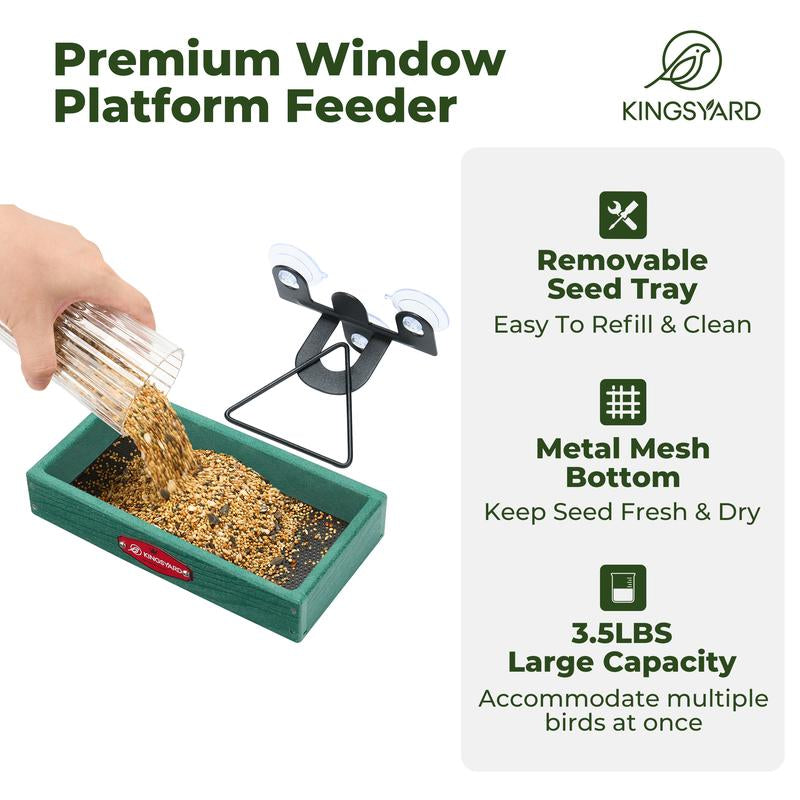 Kingsyard 3.5 Lbs Window Bird Feeder with Strong Suction Cups, Recycled Plastic Platform Bird Feeders with Metal Mesh Tray for Window Viewing, Ideal Gifts for Cat Dog & Bird Lovers